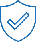 A blue and black icon of a shield with an arrow in it.